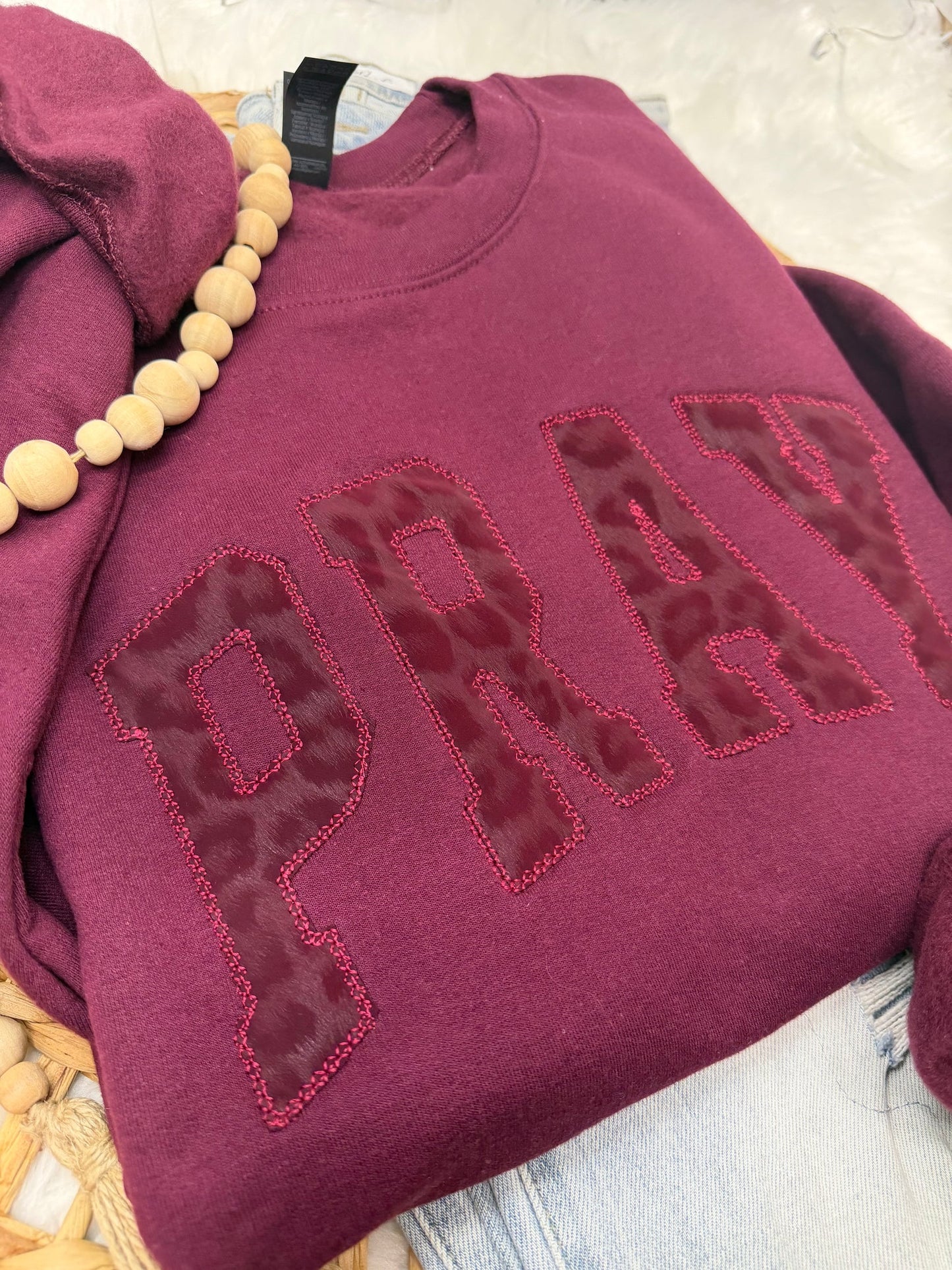 PREORDER: PRAY Faux Leather Leopard -EMBROIDERED SWEATSHIRT