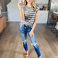 Striped Round Neck Cap Sleeve Top