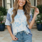 Blue Toile Mixed Print Tee
