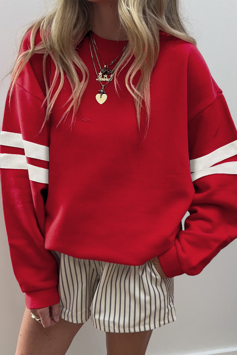 Varsity Striped Detail Drop Shoulder Oversized Sweatshirt //MANY COLORS