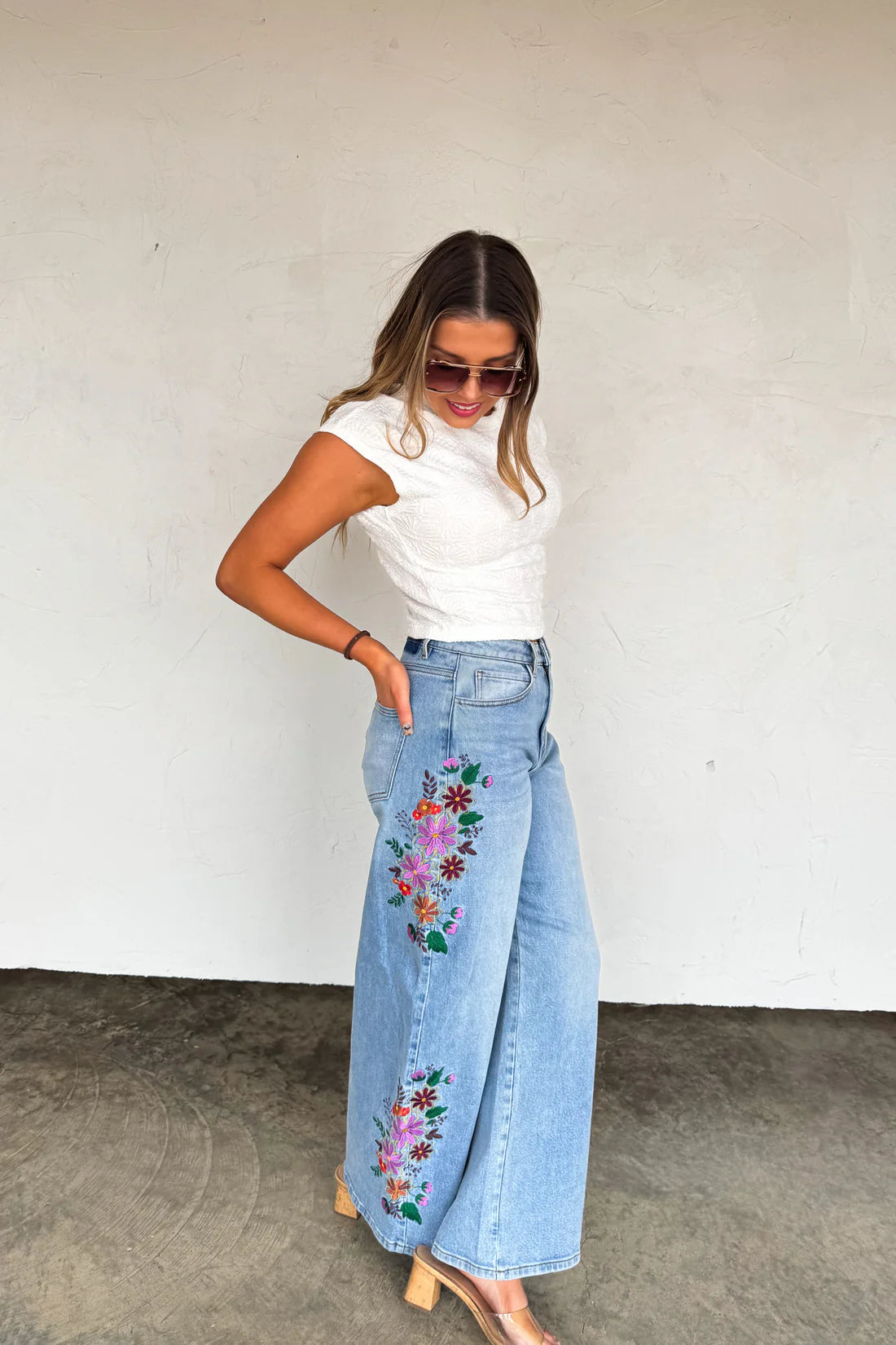 PREORDER: Eva Floral Embroidered Jeans // eta early June