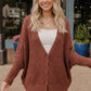Cozy Button Front Waffle Knit Cardigan in Rust