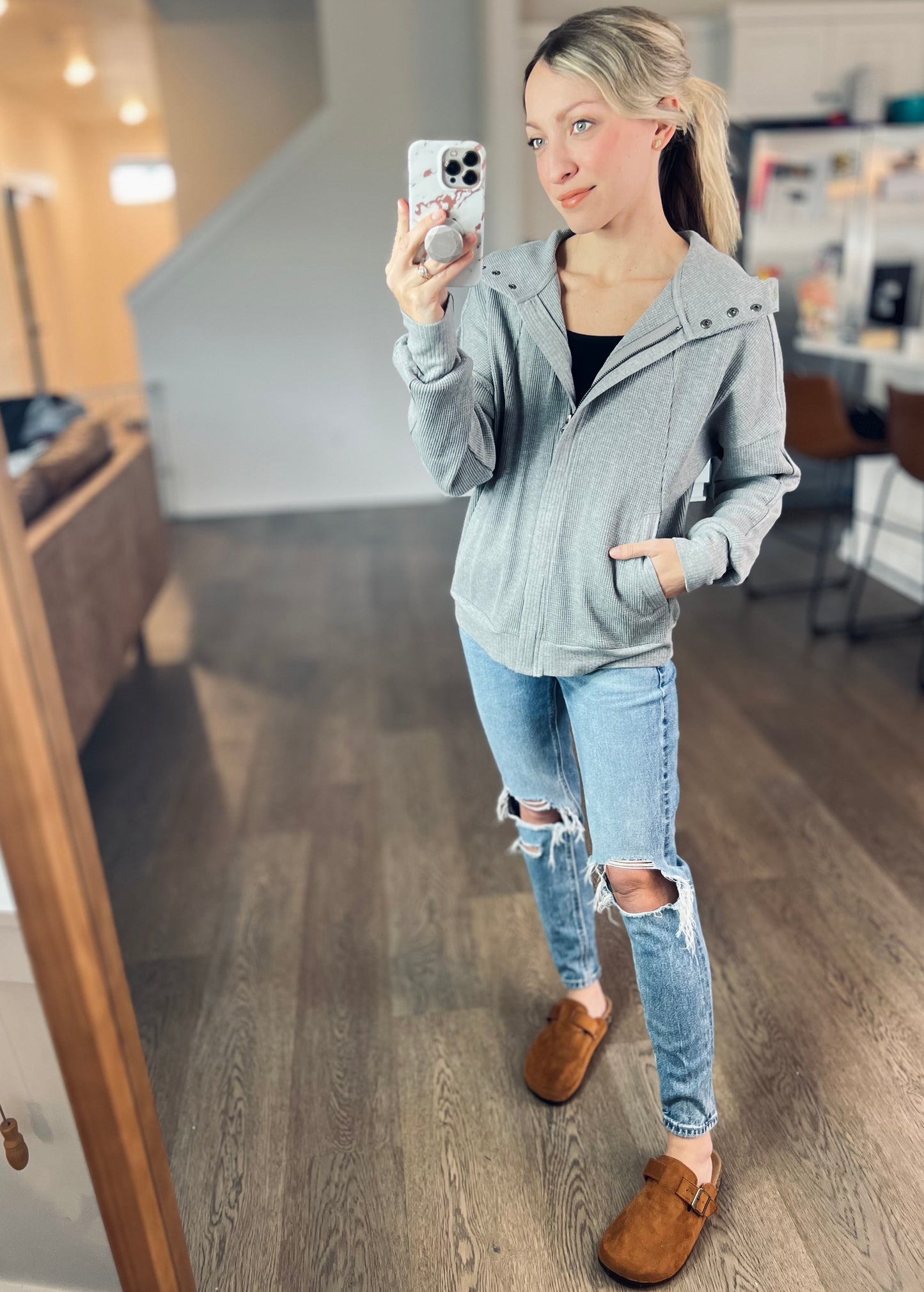 Cameron Full Zip Waffle Hoodie