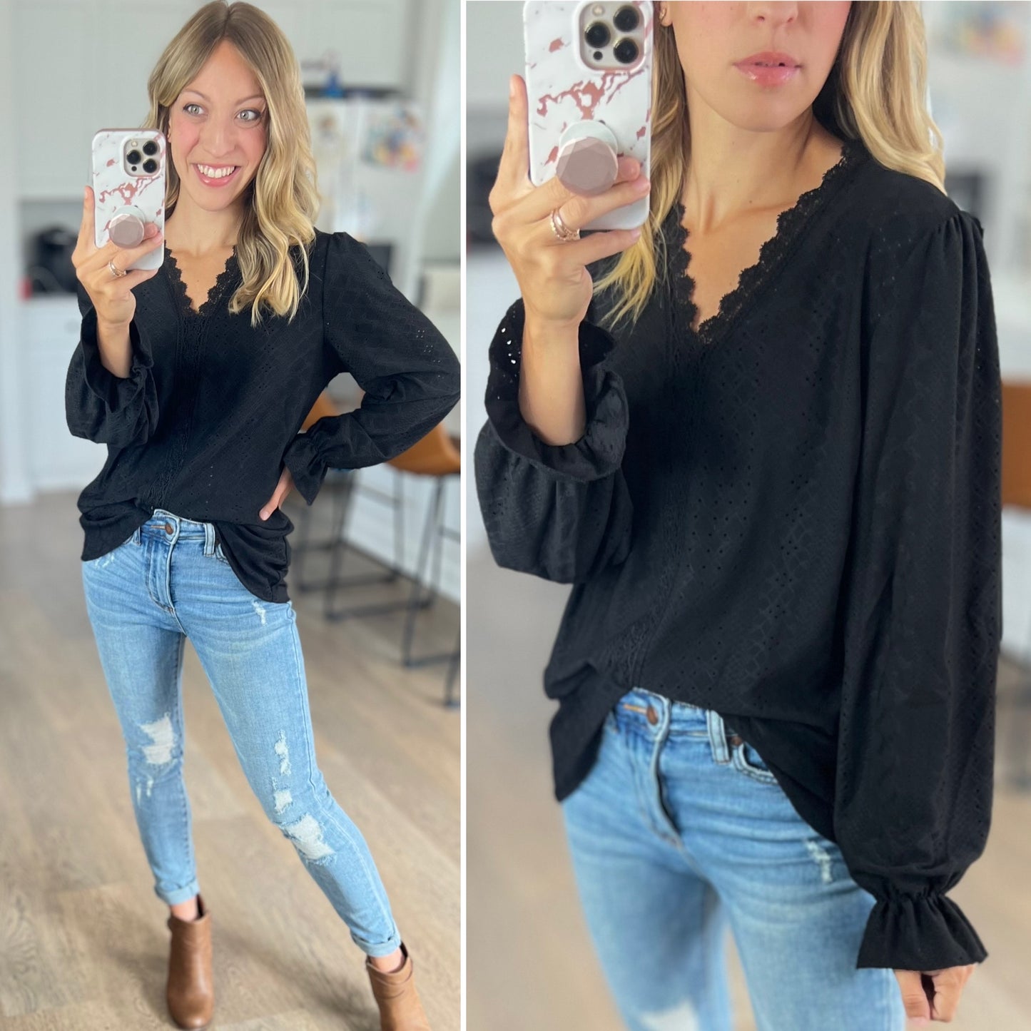 Eyelet Lace Long Sleeve Top
