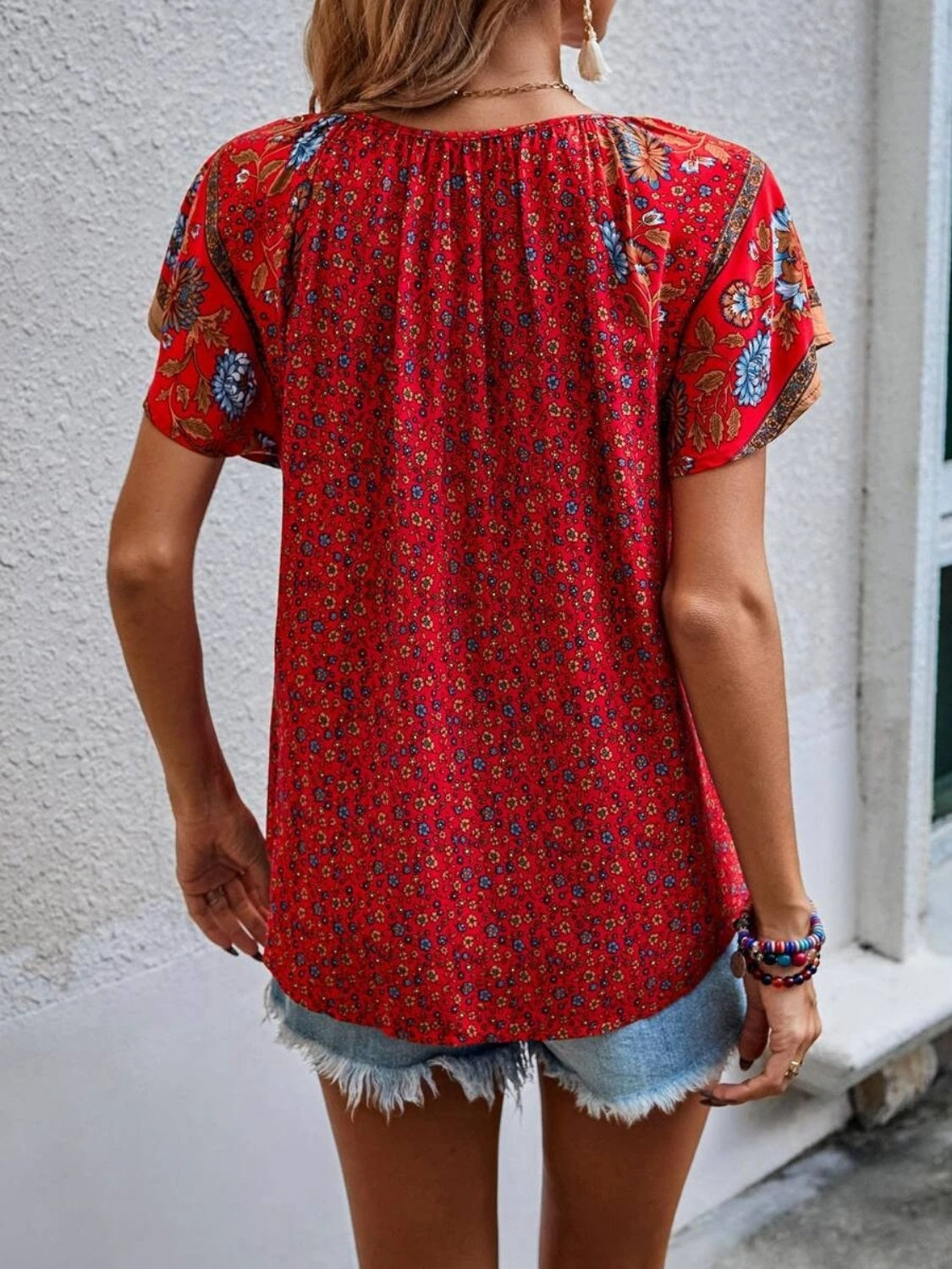 Zen Printed Tie Neck Blouse