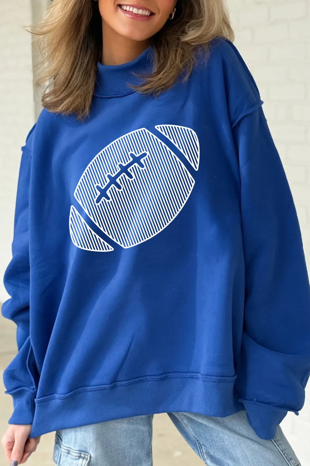 Oversize Drop Shoulder Reversible Football Sweatshirt