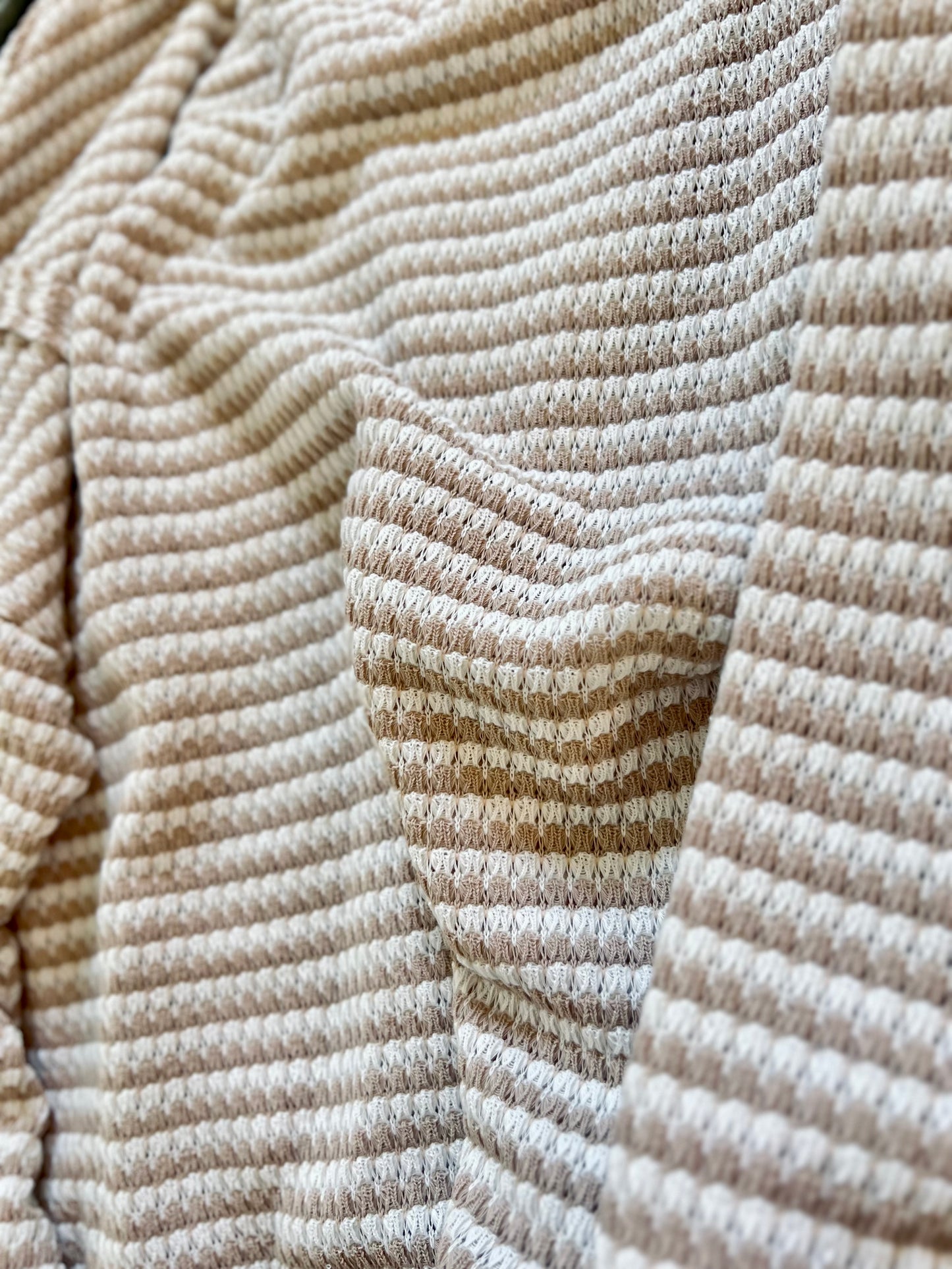 Relaxing Khaki Stripe Waffle Top