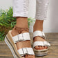 White Metallic Textured Wedge Platform Sandals