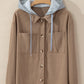 Cord Drawstring Button Up Hooded Shacket