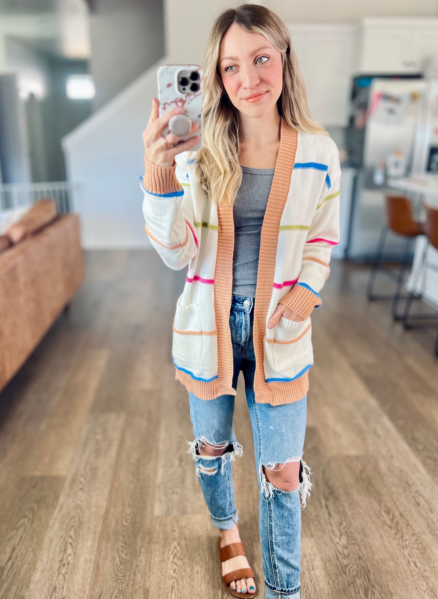 Lovely Stripes Cream Cardigan