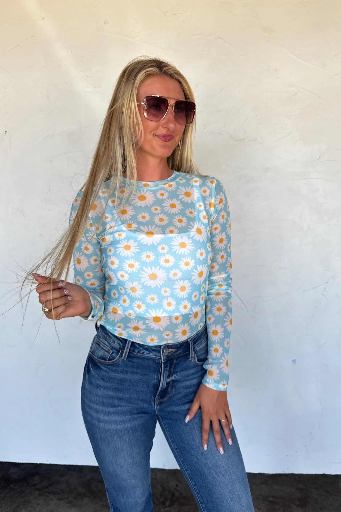 PREORDER: Blue Daisy Mesh Top// eta 2-3 weeks // limited stock