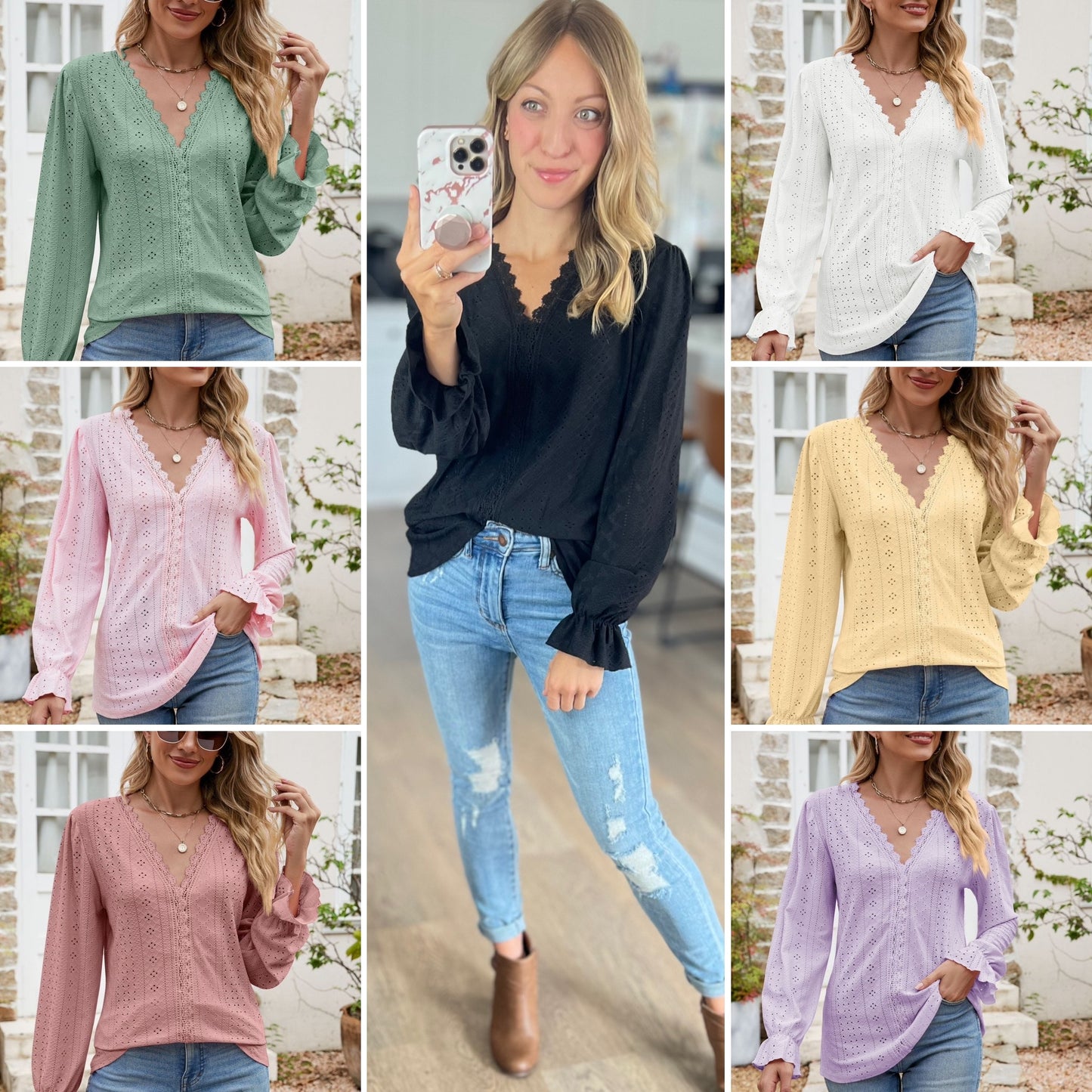 Eyelet Lace Long Sleeve Top