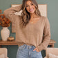 Cozy Caramel V-Neck Sweater with Crochet Sleeves