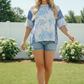 Blue Toile Mixed Print Tee