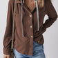 Cord Drawstring Button Up Hooded Shacket