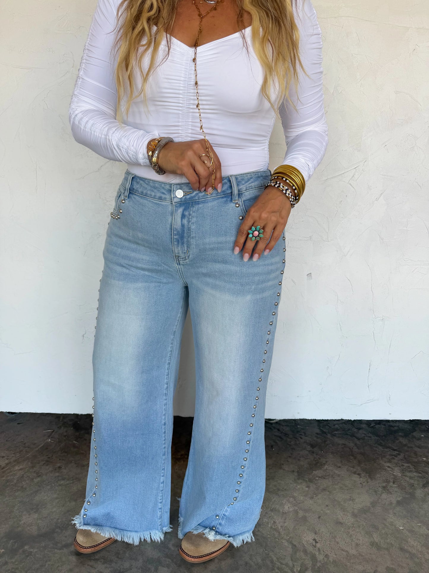 PREORDER: // OFF THE GRID STUDDED JEANS-Distressed and Classic // eta November