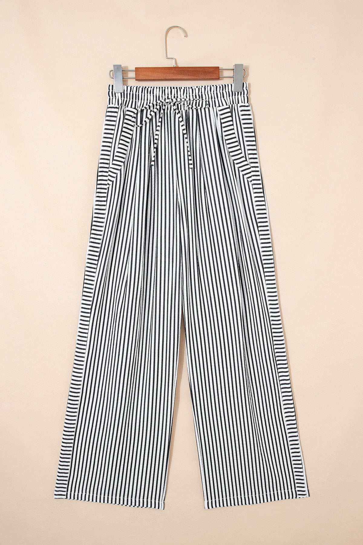 Black Stripe Wide Leg Casual Pants