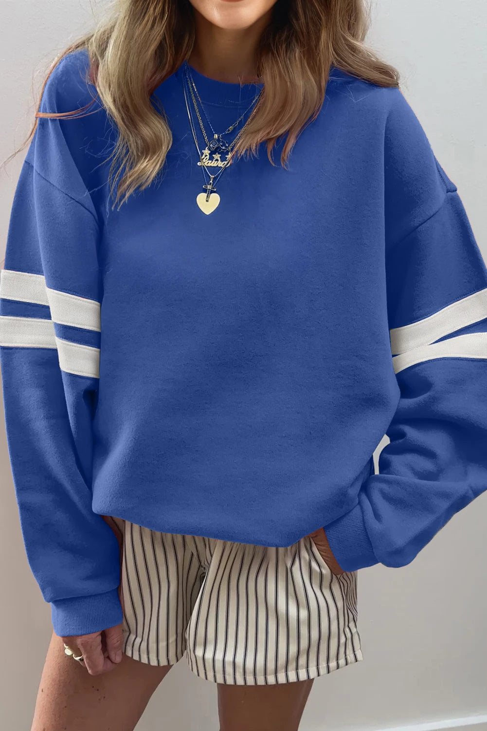 Varsity Striped Detail Drop Shoulder Oversized Sweatshirt //MANY COLORS