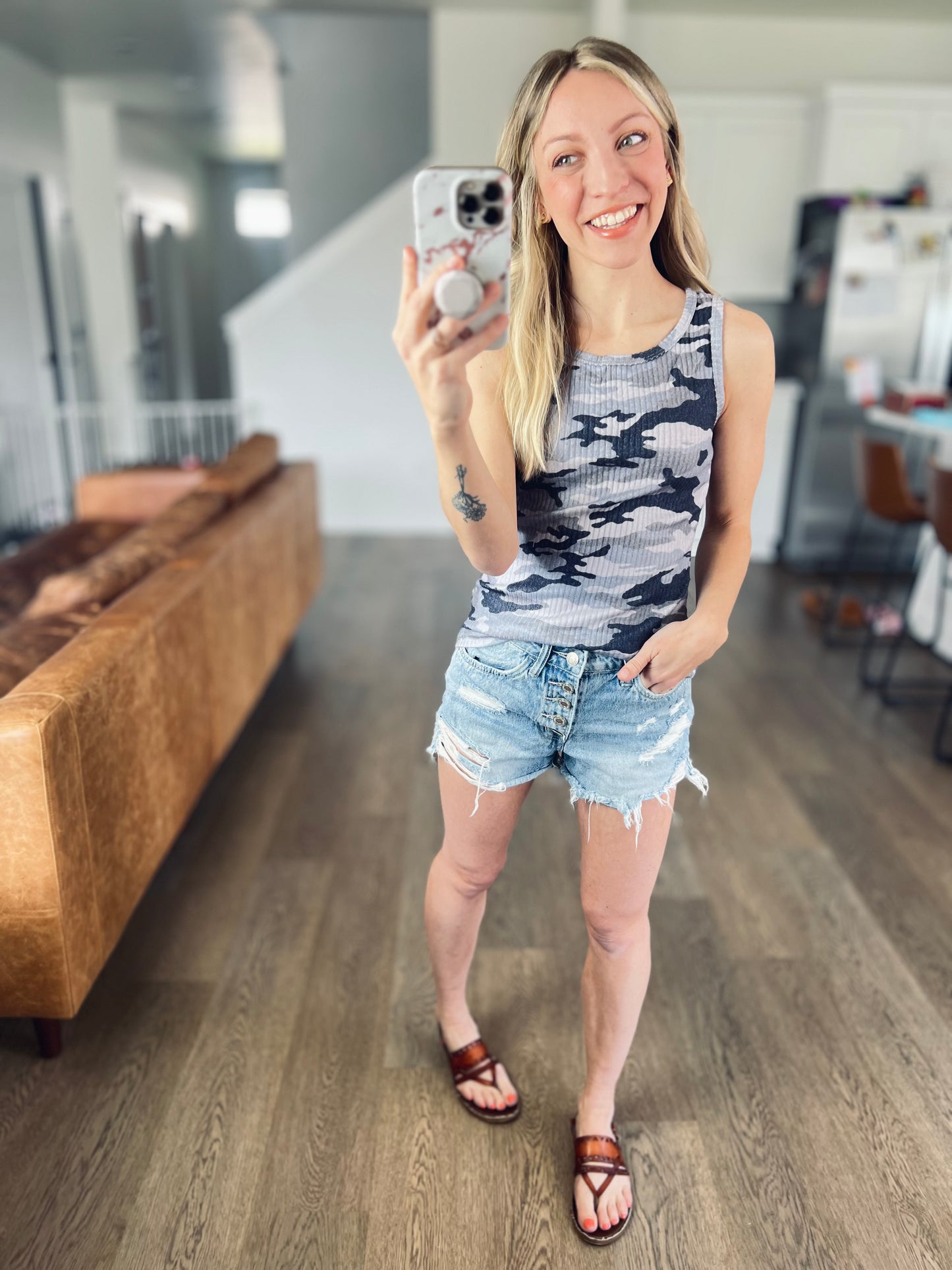 Gray Camo Ribbed Tank Top