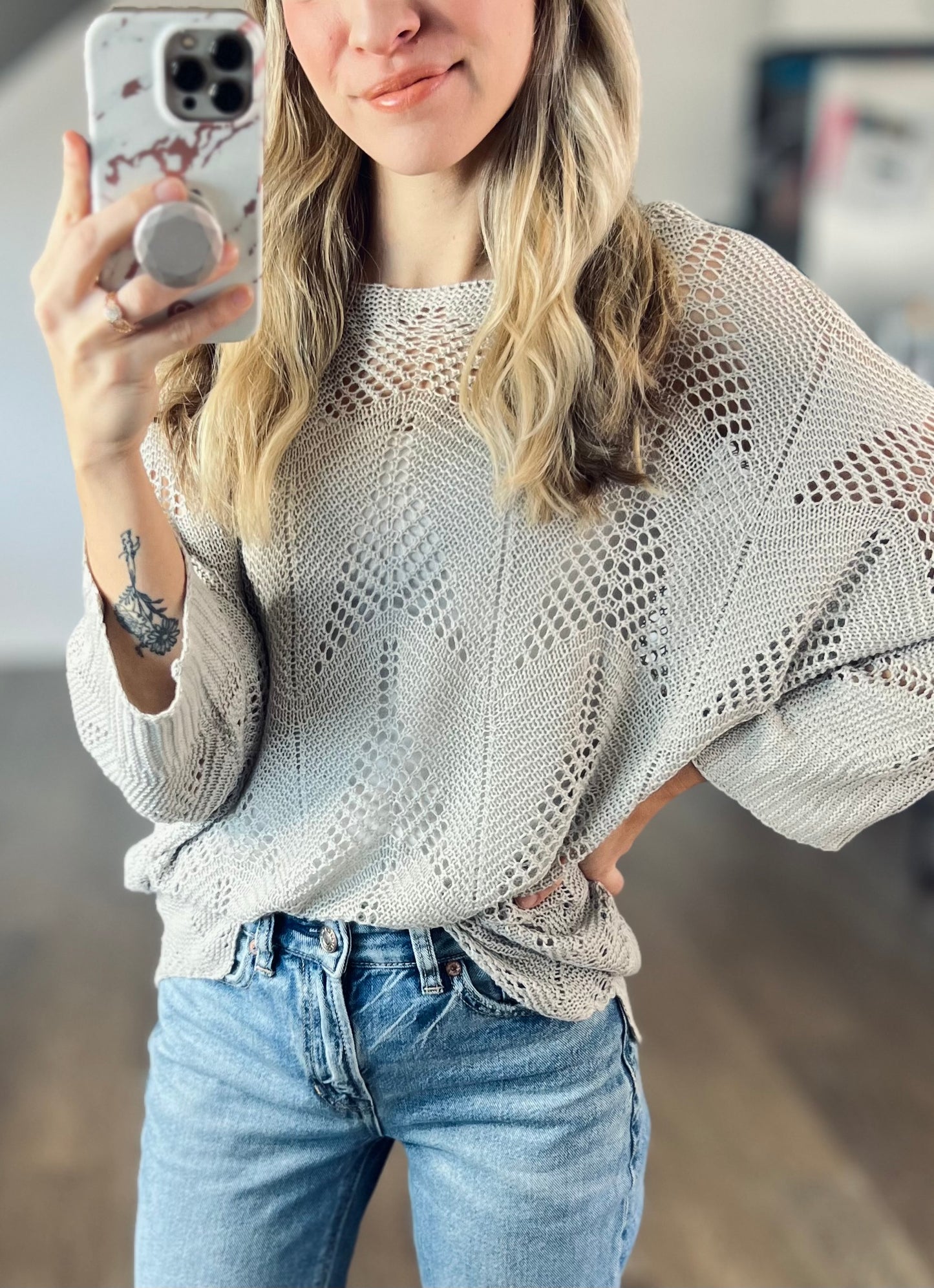 Kenna Open Knit Top in Grey