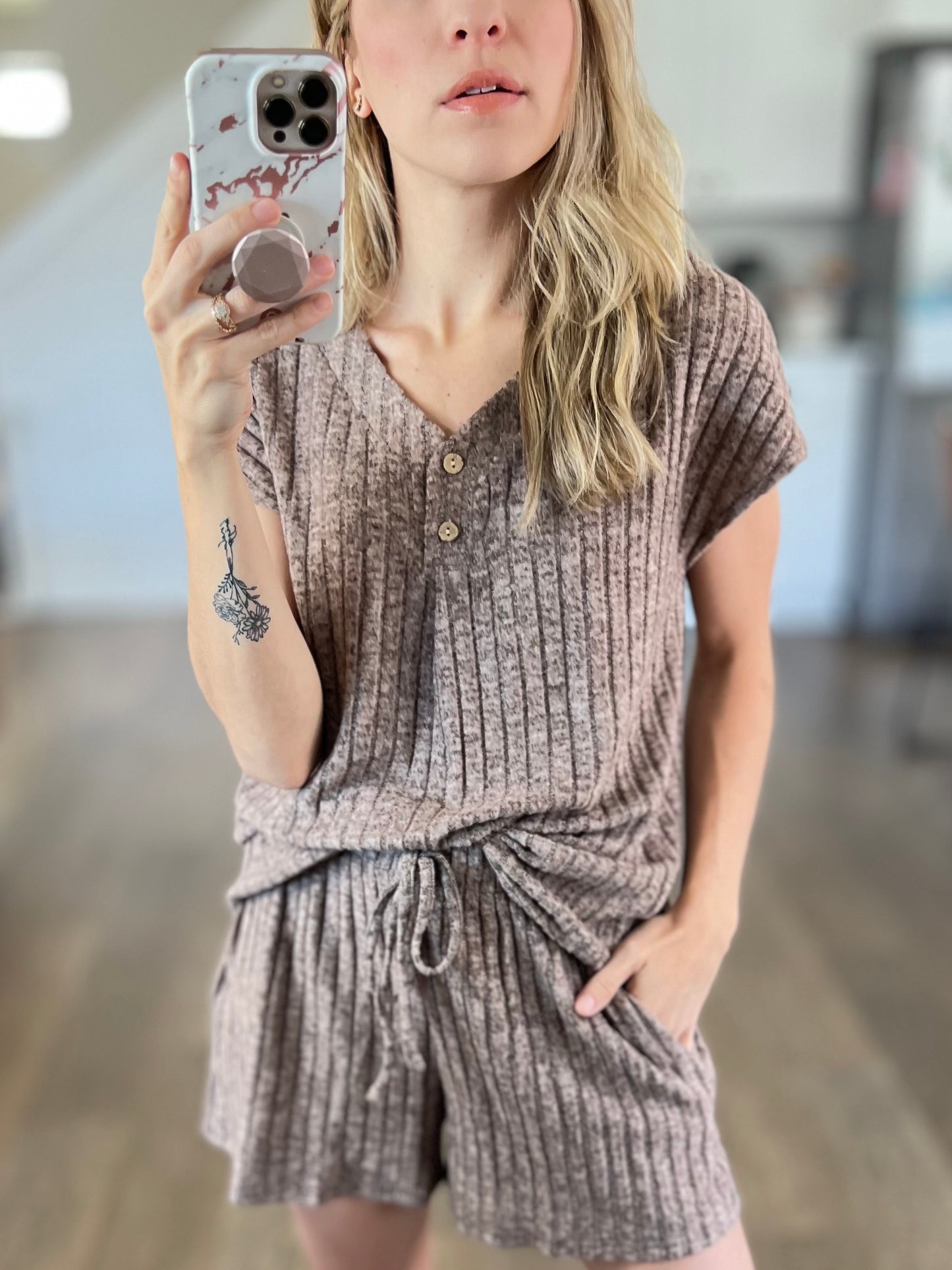 Sia Ribbed V-Neck Top and Shorts Set