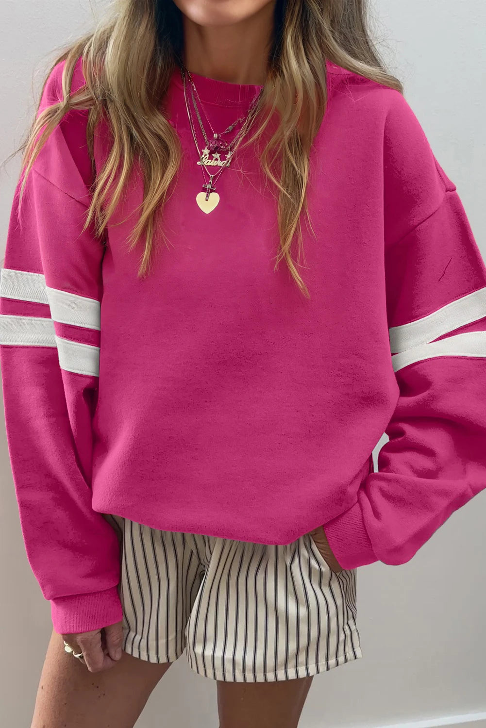 Varsity Striped Detail Drop Shoulder Oversized Sweatshirt //MANY COLORS