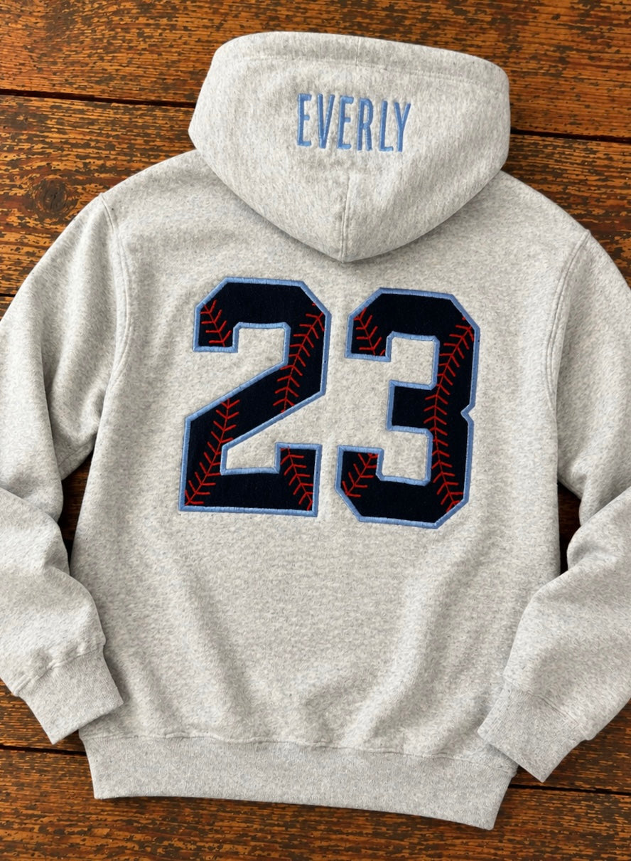 PREORDER: Embroidered Hood - Custom Appliqué Number // ships in 1-2 weeks
