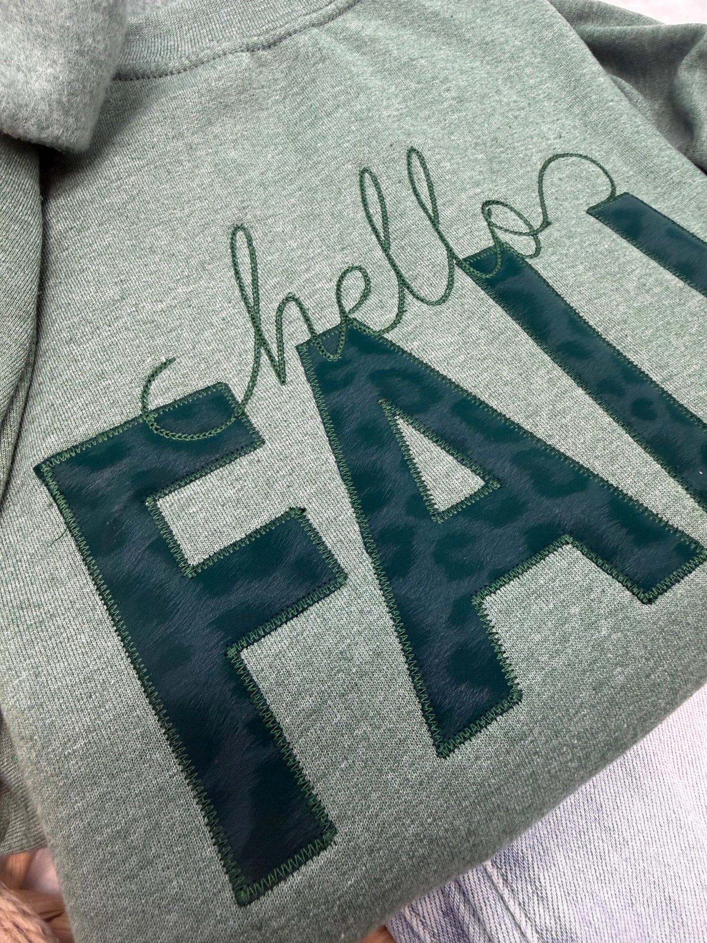 PREORDER: Hello Fall Faux Leather Leopard -EMBROIDERED SWEATSHIRT