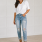 High Rise Patch Pocket Distressed Boyfriend Jeans - Judy Blue