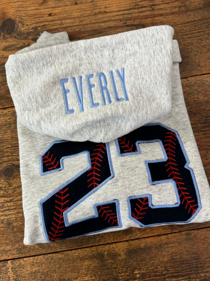 PREORDER: Embroidered Hood - Custom Appliqué Number // ships in 1-2 weeks