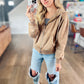 All in the Cozy Vintage Wash Hoodie in Camel