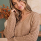 Cozy Caramel V-Neck Sweater with Crochet Sleeves