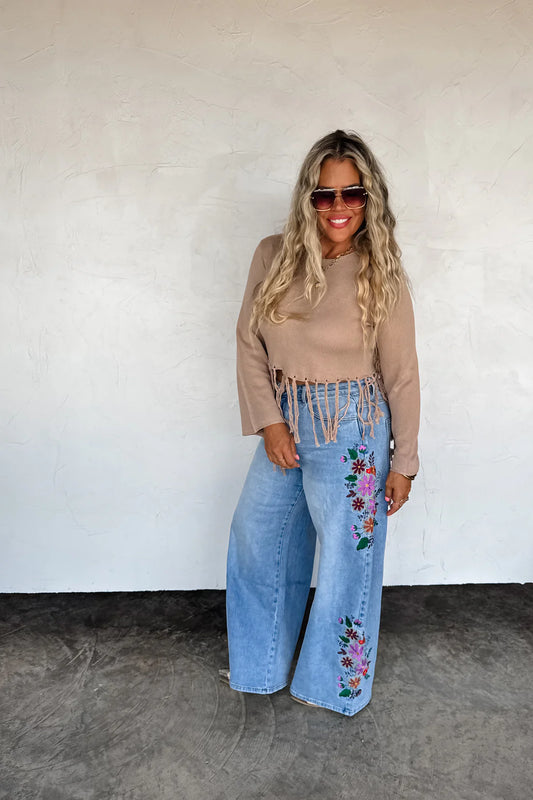 PREORDER: Eva Floral Embroidered Jeans // eta early June