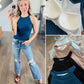 Skinny Rib Grecian Neck Built in Bra Tank