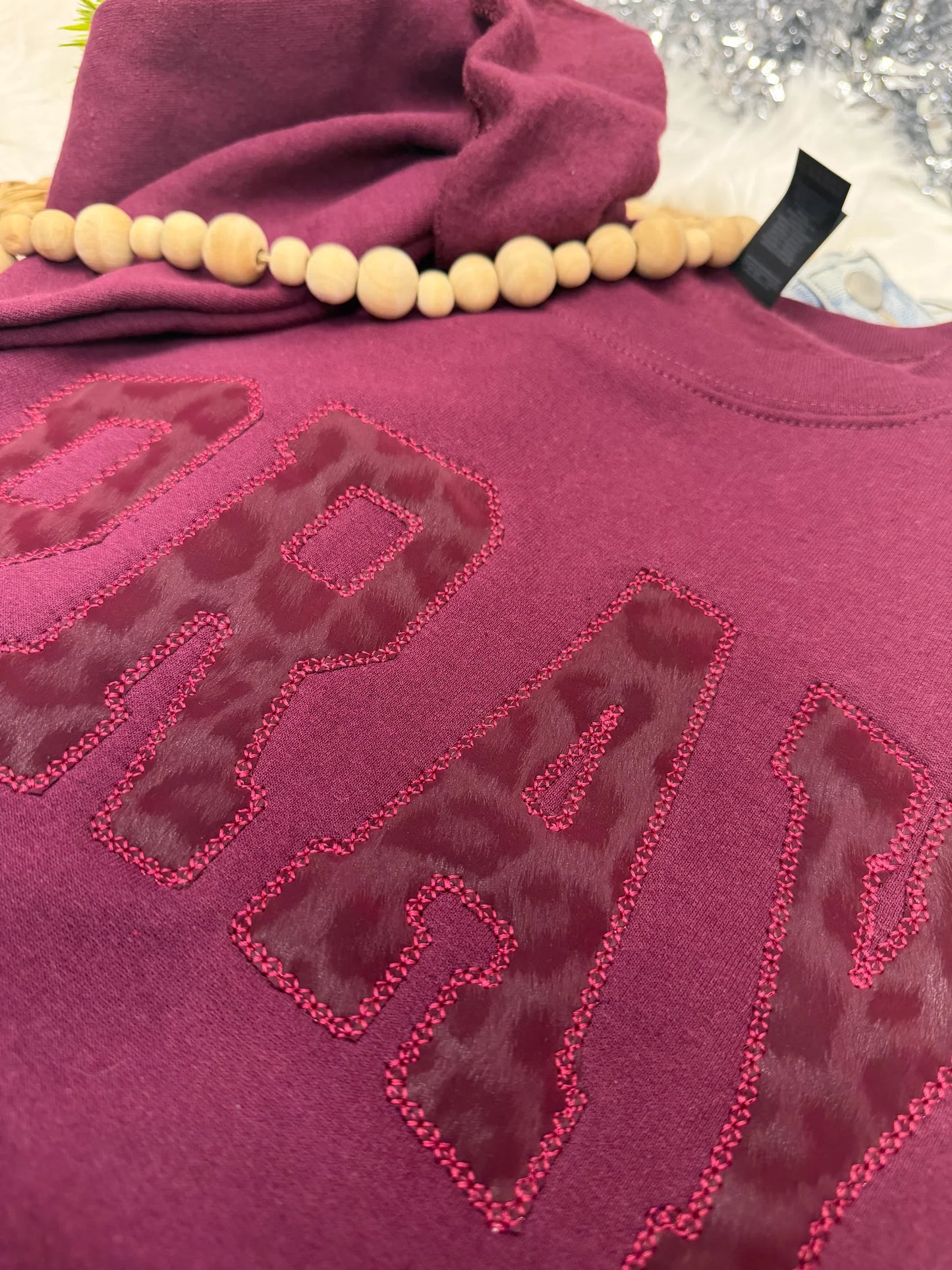 PREORDER: PRAY Faux Leather Leopard -EMBROIDERED SWEATSHIRT