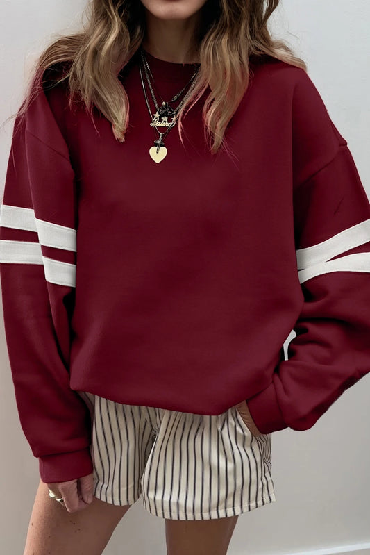 Varsity Striped Detail Drop Shoulder Oversized Sweatshirt //MANY COLORS