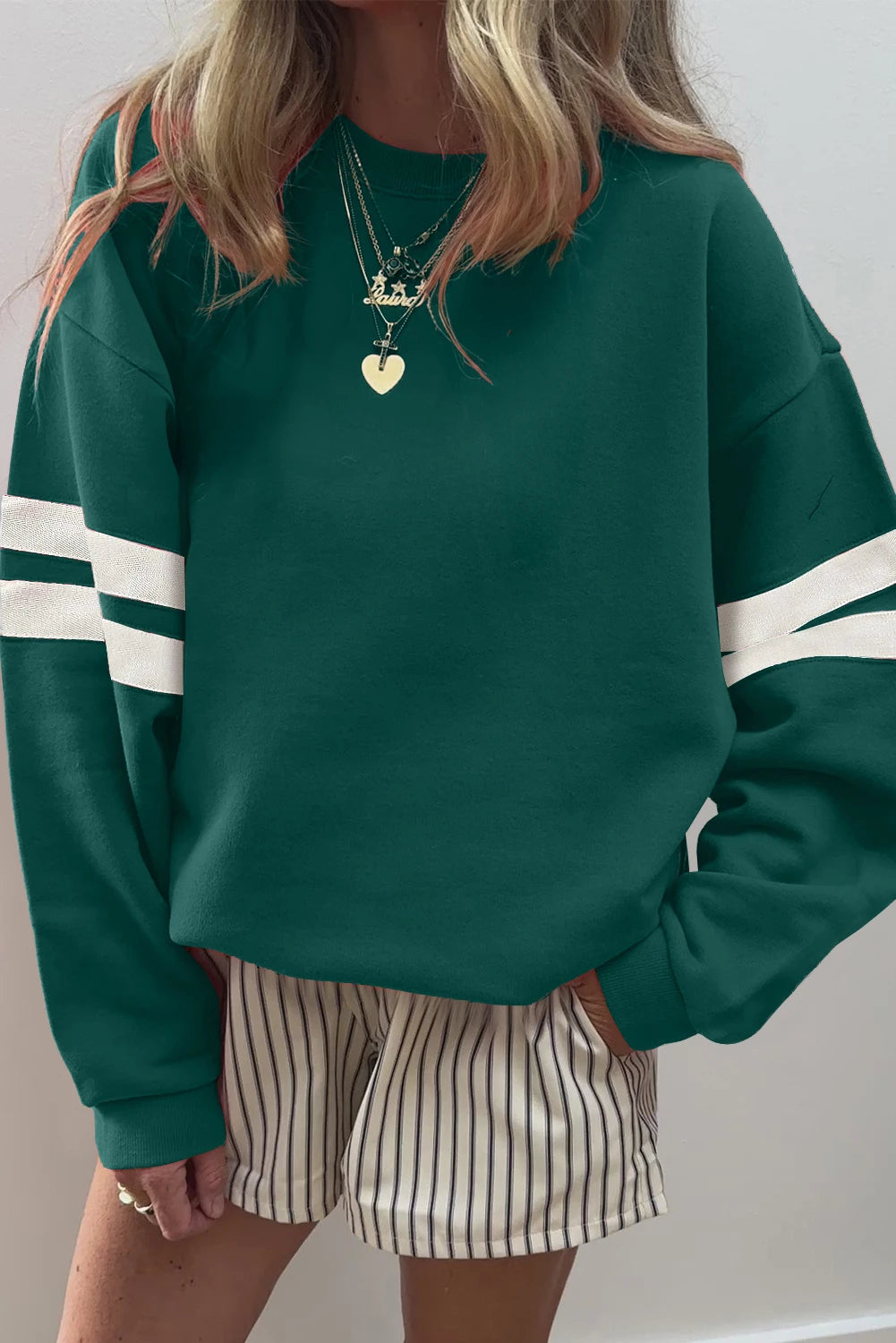 Varsity Striped Detail Drop Shoulder Oversized Sweatshirt //MANY COLORS