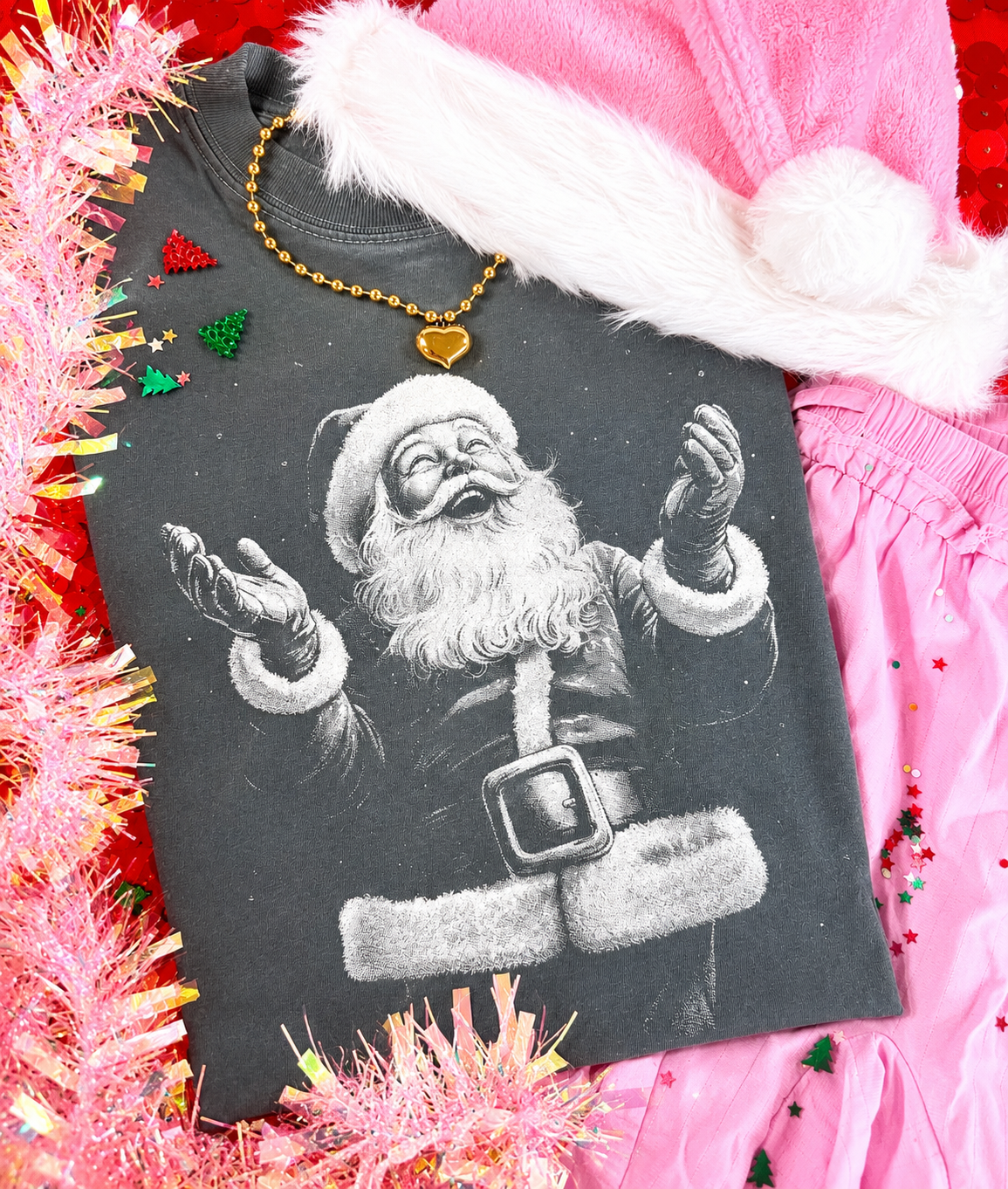 Cheerful Two Tone Santa Tee or Long Sleeve