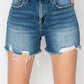 High Rise Raw Hem Distressed Denim Shorts - Risen