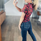 Rose Retro Floral Mesh Top