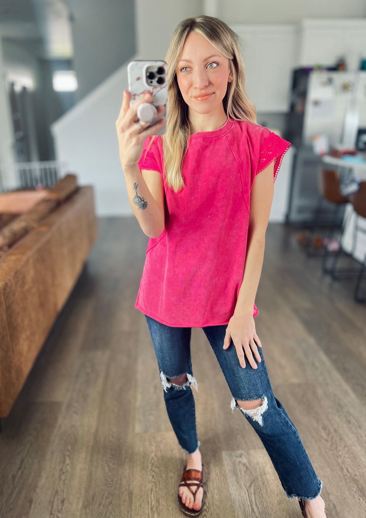 Rosy Days Lace Sleeve Top
