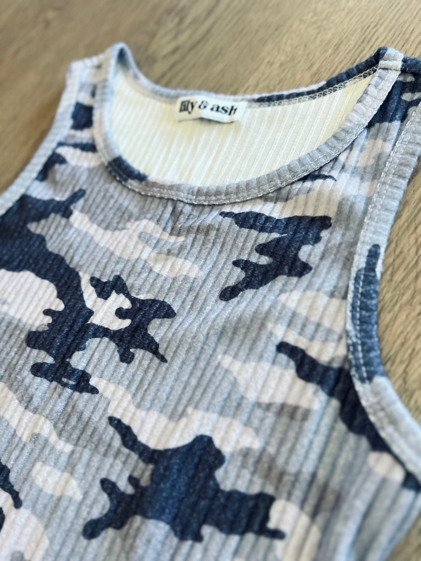 Gray Camo Ribbed Tank Top