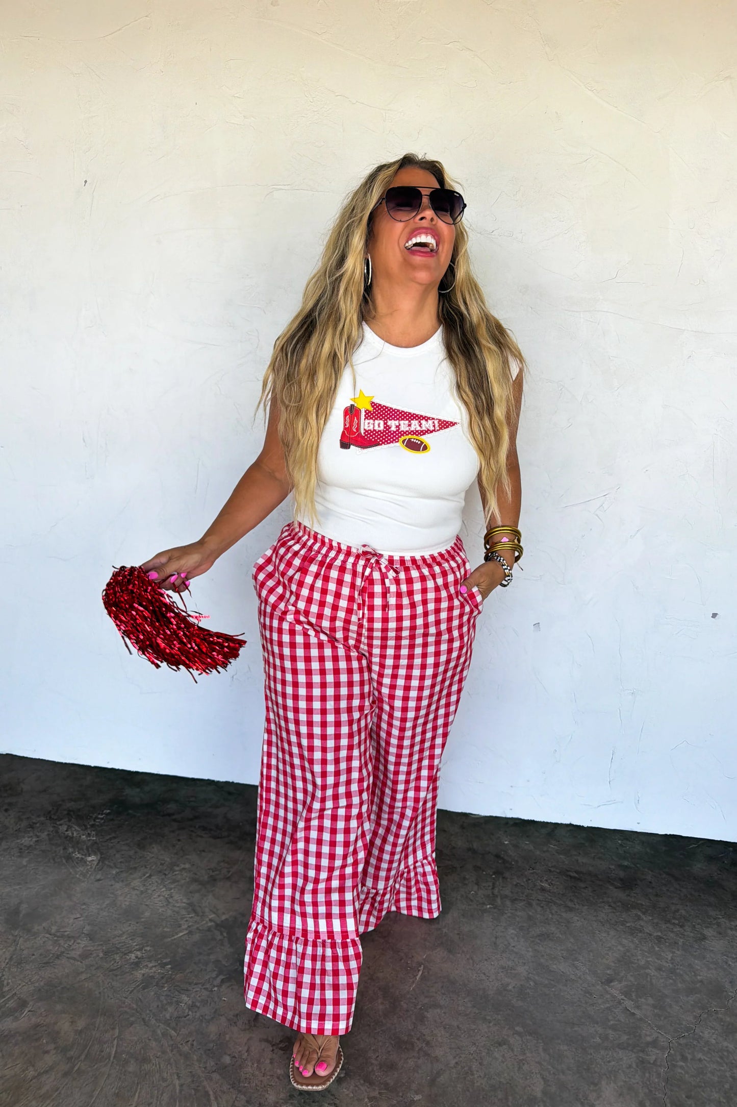 PREORDER: Red Gingham Wide Leg and Ruffle Pant  // eta September