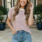 Breezy Stripe Knit Top in Ivory and Red