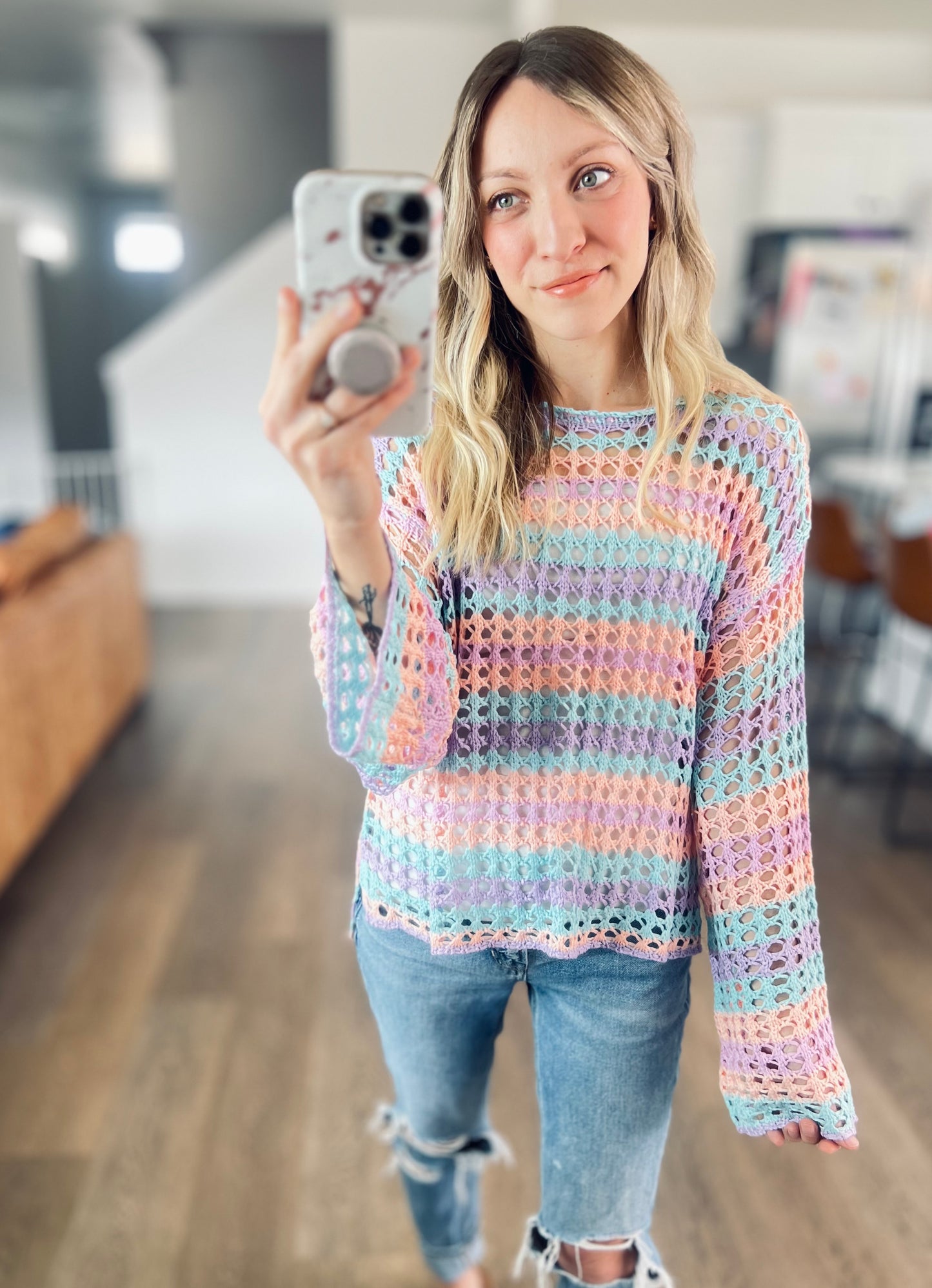 Cotton Candy Open Knit Sweater