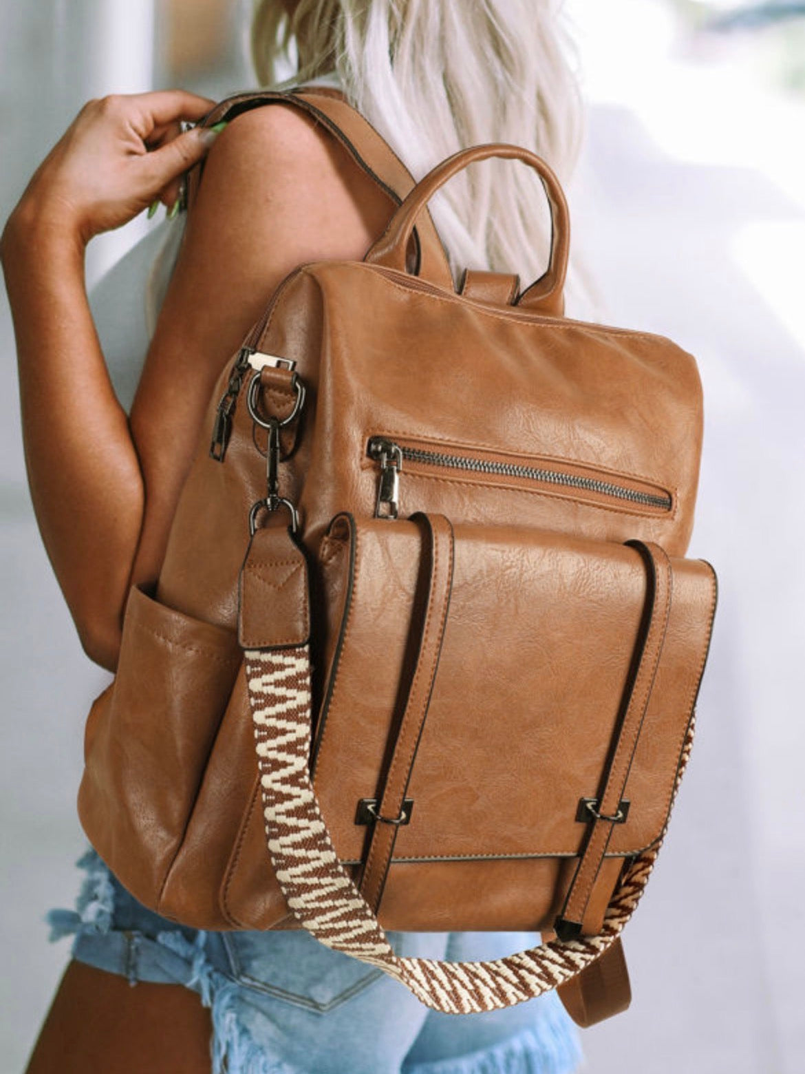 Brown PU Leather Backpack