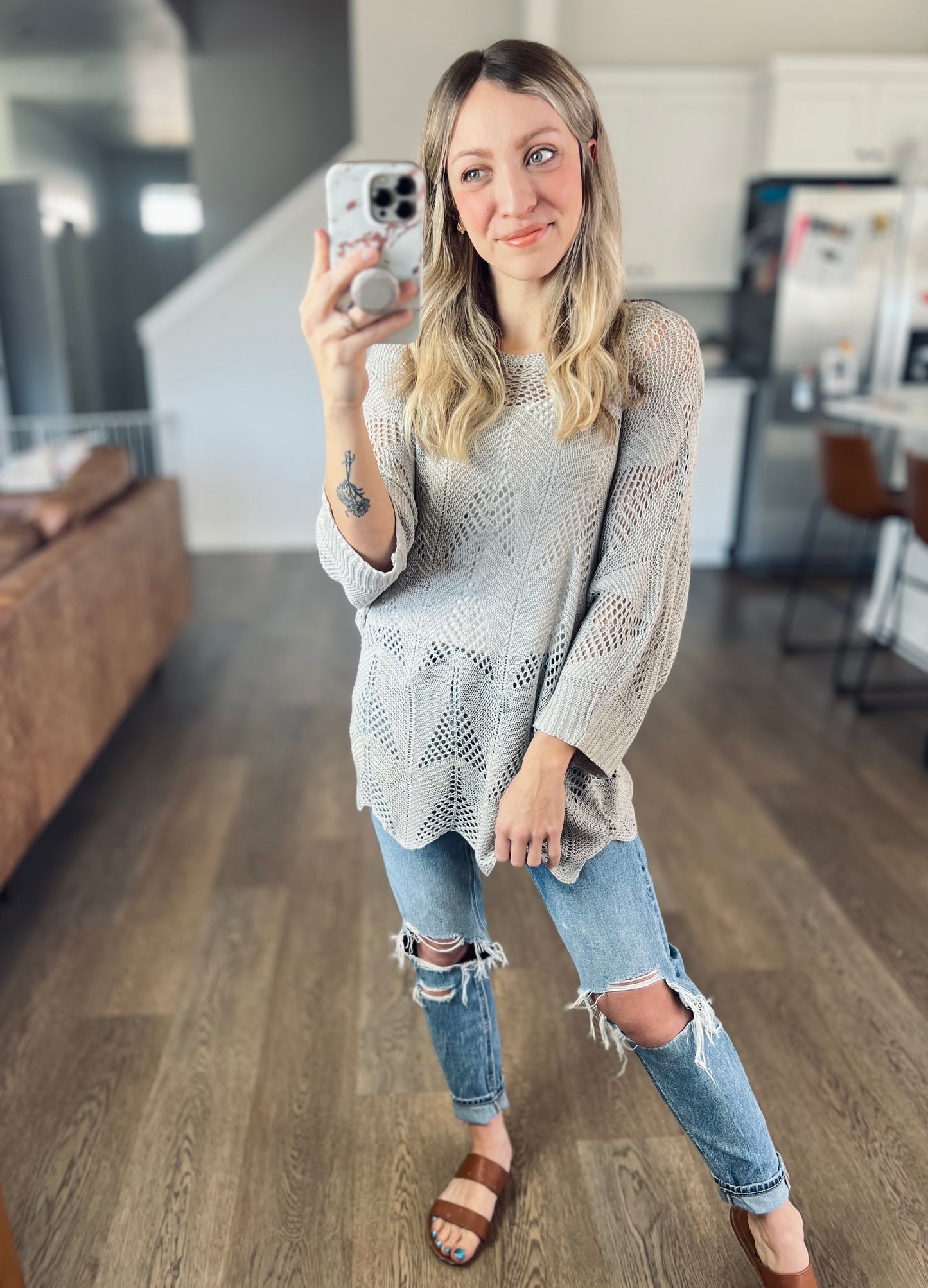 Kenna Open Knit Top in Grey