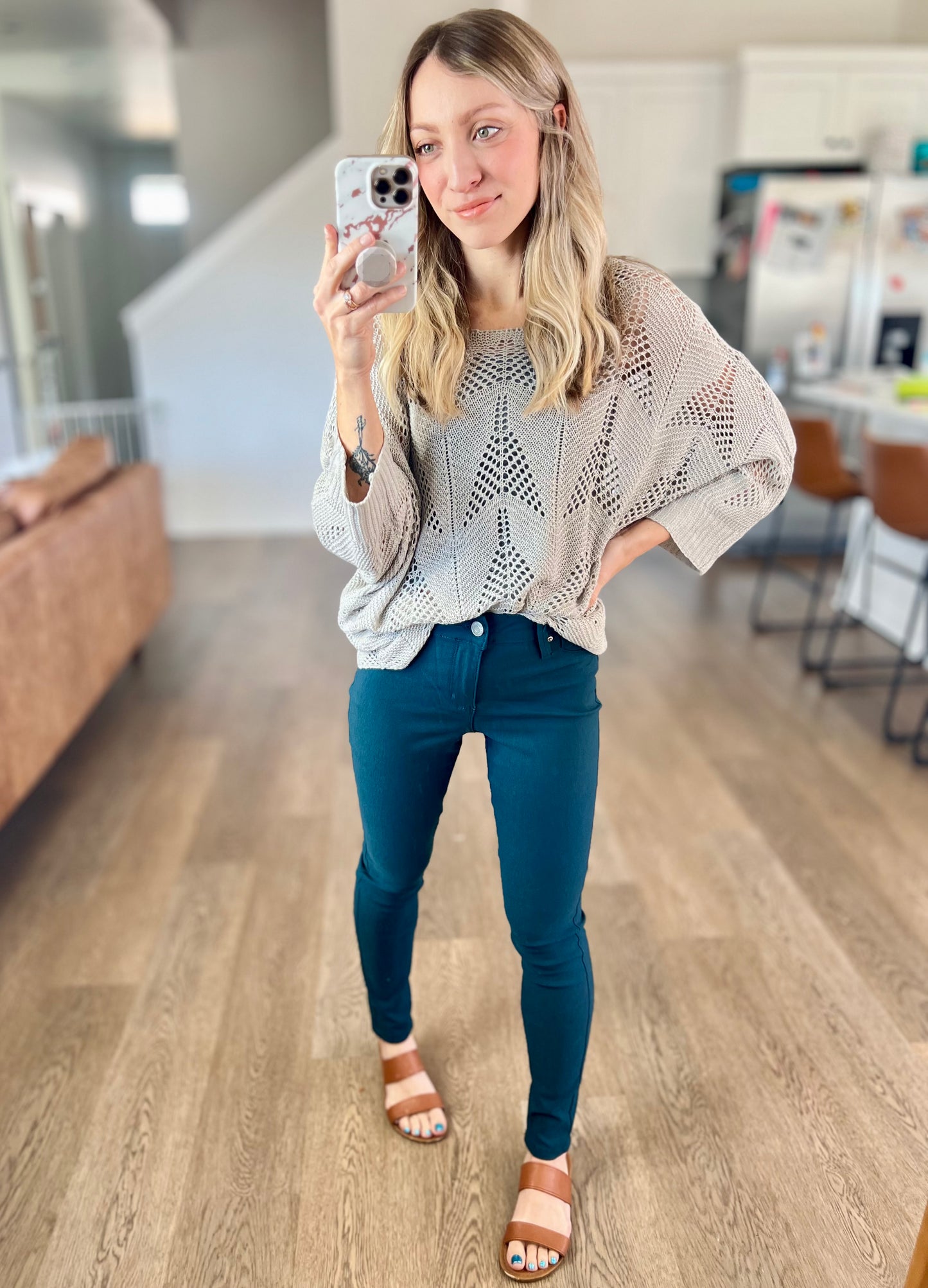 Kenna Open Knit Top in Grey