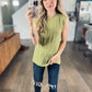 Eyelet Round Neck Cap Sleeve Top in Matcha Green