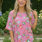 Colorful Leopard Print Waffle Top in Pink